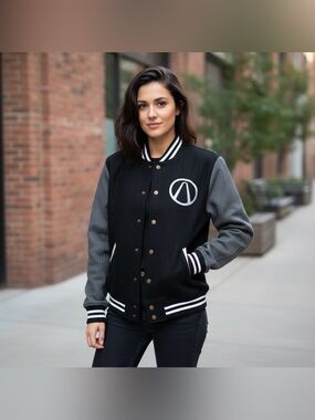 Insert Coin Unisex Black/Gray Varsity Wool Lined Jacket Size M - NWOT